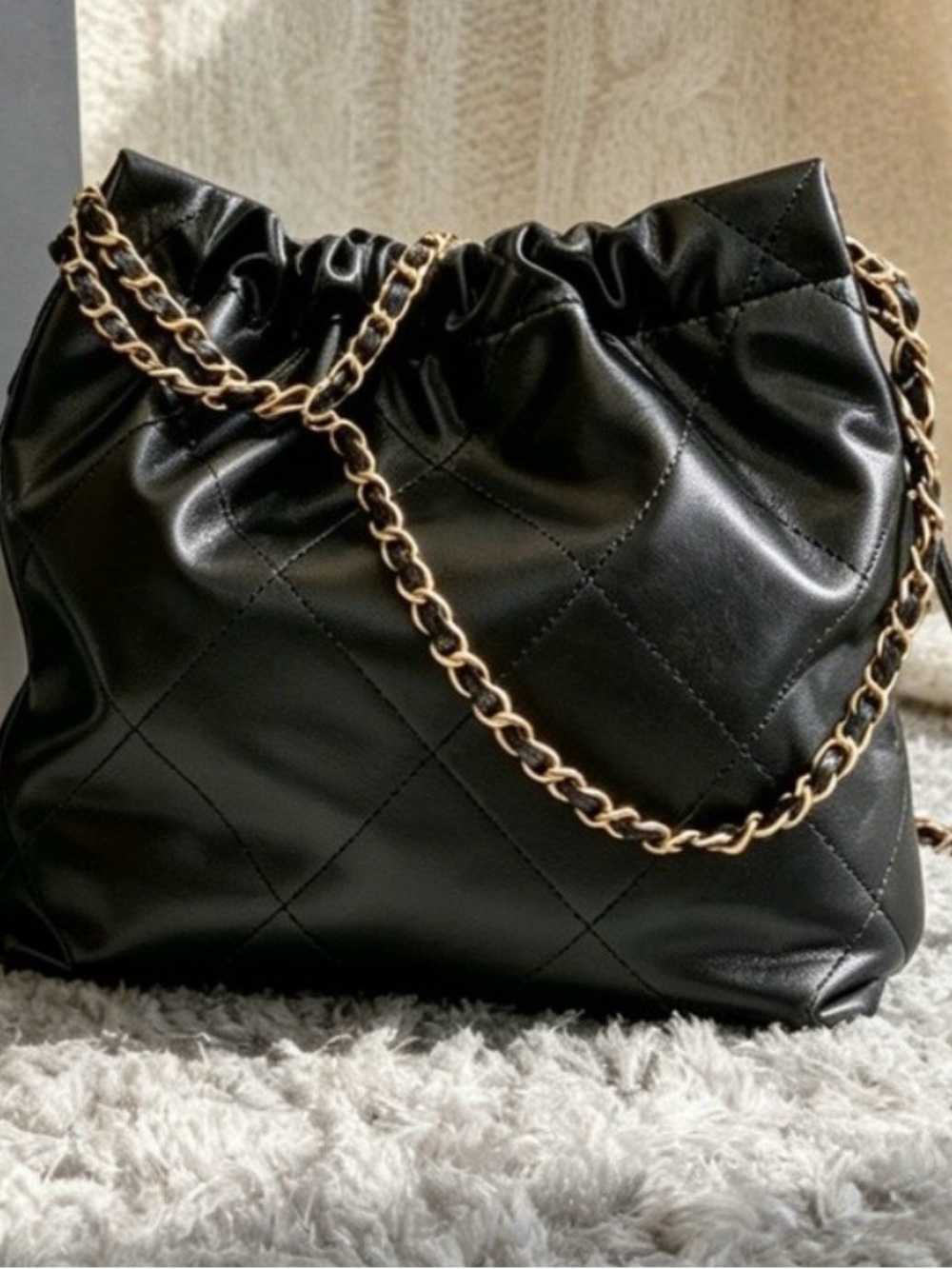Black Quilted Chain-Handle Women's Shoulder Bag